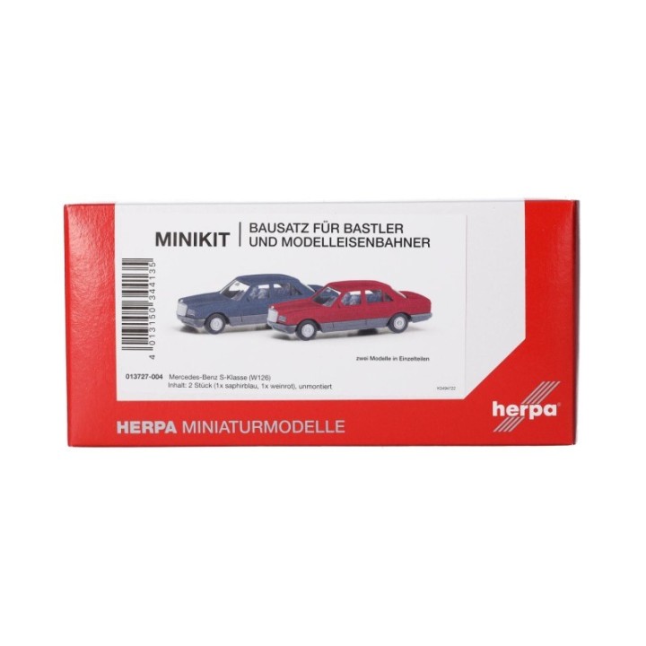 Herpa MiniKit Mercedes-Benz S-Klasse (W126) saphirblå und weinrød 2 stk
