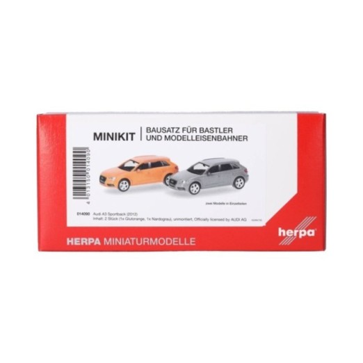 Herpa MiniKit Audi A3 Sportback (2012) Glutorange und Nardogrå 2 stk