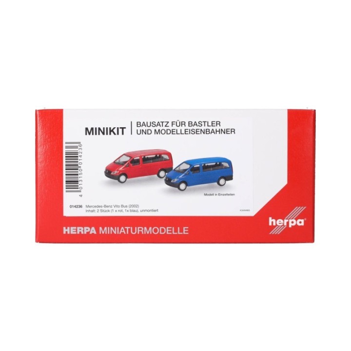 Herpa MiniKit Mercedes-Benz Vito Bus (W639 / 2003) rød und ultramarinblå (2 stk.)
