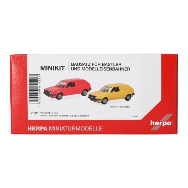 Herpa MiniKit VW Golf II 2-dørs Kasten leuchtrød und gul (2 stk.)