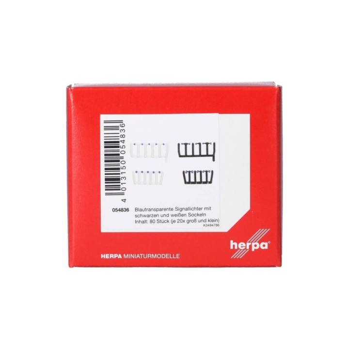 Herpa Tilbehør 80 Signallichter blåtransparent mit sorten und hviden Sockeln je 20x groß und klein – produktbillede 3