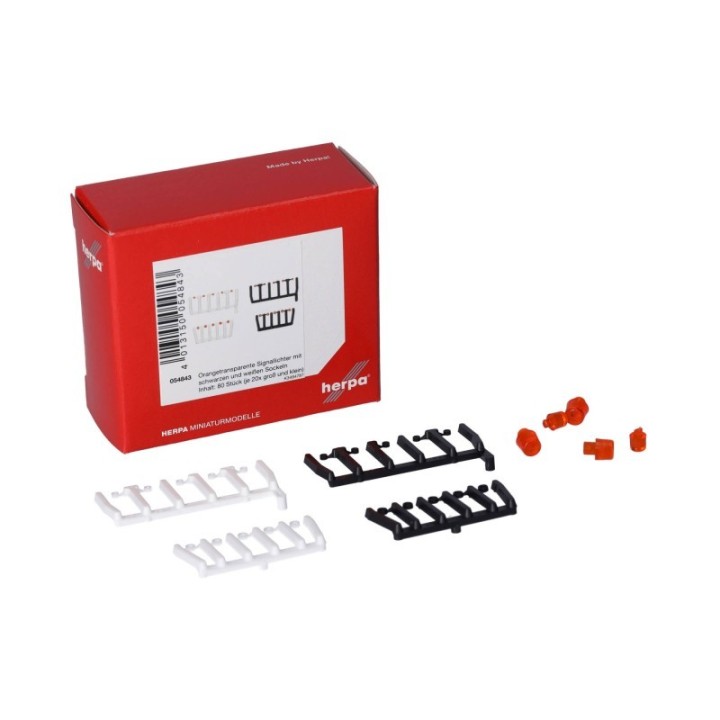 Herpa Tilbehør 80 Signallichter orangetransparent mit sorten und hviden Sockeln je 20x groß und klein – produktbillede 3