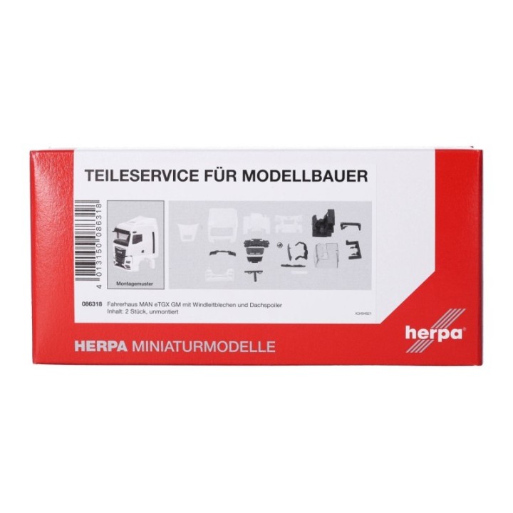 Herpa Reservedelsservice: førerhus MAN eTGX GM mit vindafviseren und Spiegelkamera hvid (2 stk.) – produktbillede 3