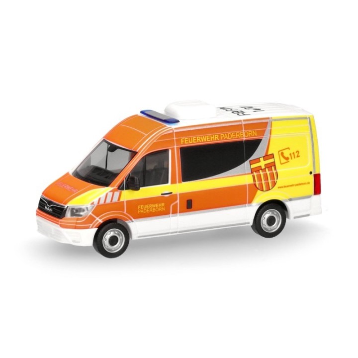 Herpa MAN TGE Halbbus højt tag Feuerwehr Paderborn