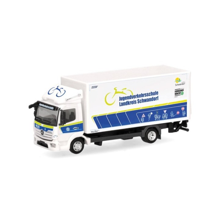 Herpa Mercedes-Benz Atego 13 Koffer-LKW mit lift Jugendverkehrsschule Landkreis Schwandorf