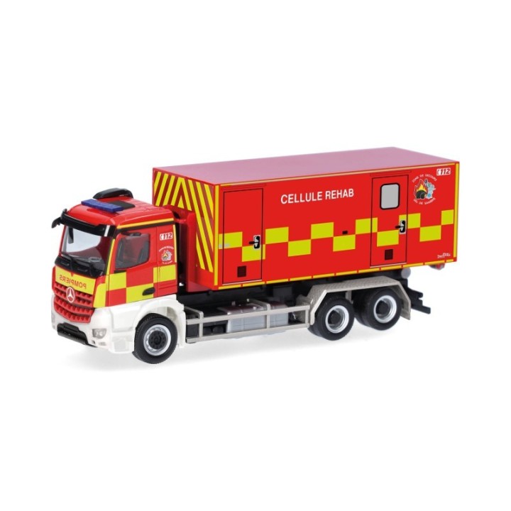 Herpa Mercedes-Benz Arocs M vekselladschassis-LKW 3-akslet Pompiers Cellule Rehab (B)