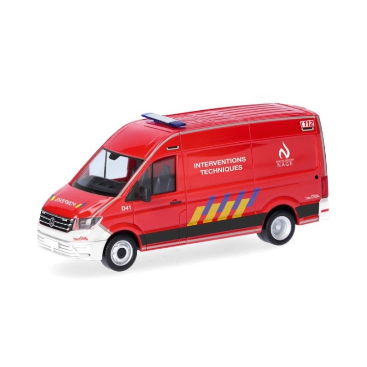 Herpa VW Crafter kassevogn med højt tag Feuerwehr Interventions Techniques Belgien (B)