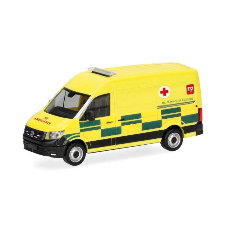 Herpa VW Crafter kassevogn med højt tag Rettungswagen Ambulance Croix Rouge (BE)