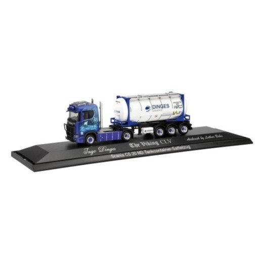 Herpa Scania CS 20 Niedrigdach mit Pipes Tankcontainer-sættevognstræk Ingo Dinges