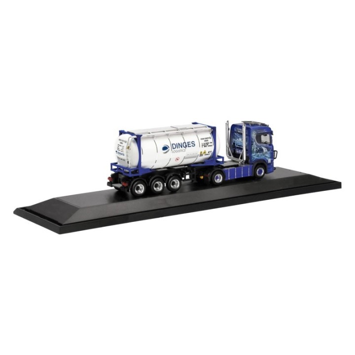 Herpa Scania CS 20 Niedrigdach mit Pipes Tankcontainer-sættevognstræk Ingo Dinges – produktbillede 2