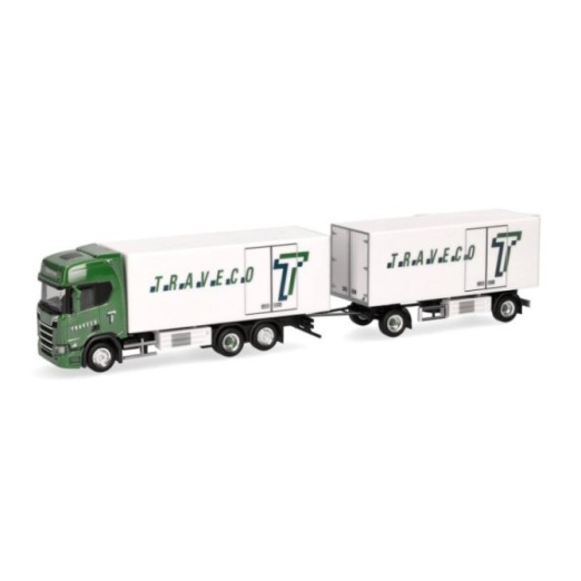 Herpa Scania CR20 HD Kühlkoffer-trækker-anhænger-kombination Traveco (Schweiz/Sursee)