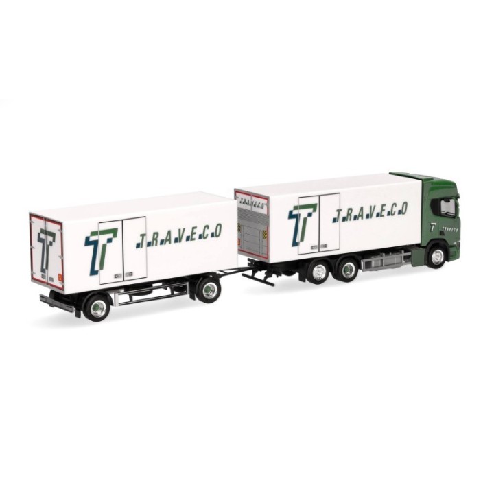Herpa Scania CR20 HD Kühlkoffer-trækker-anhænger-kombination Traveco (Schweiz/Sursee) – produktbillede 2