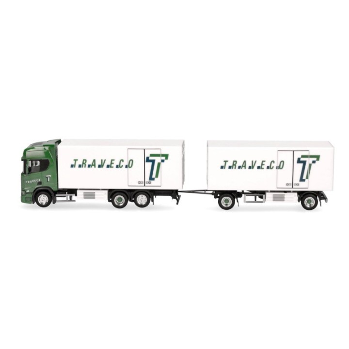 Herpa Scania CR20 HD Kühlkoffer-trækker-anhænger-kombination Traveco (Schweiz/Sursee) – produktbillede 4