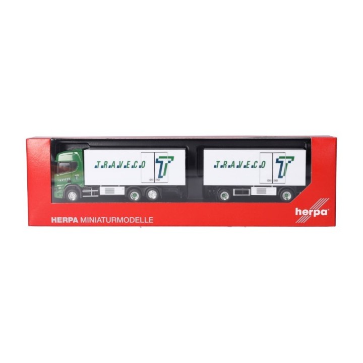Herpa Scania CR20 HD Kühlkoffer-trækker-anhænger-kombination Traveco (Schweiz/Sursee) – produktbillede 5
