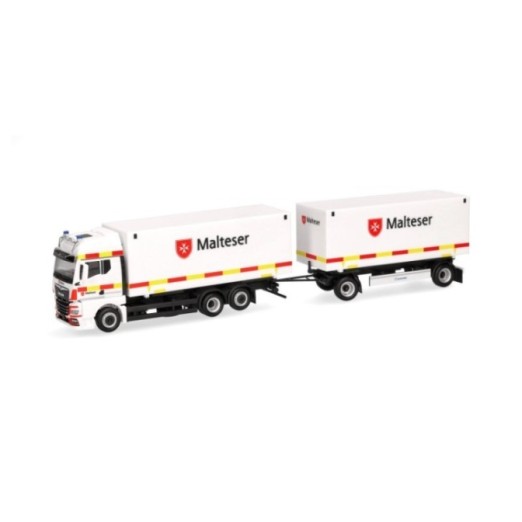 Herpa MAN TGX GX Wechselkoffer-trækker-anhænger-kombination Malteser/Bad Reichenhall