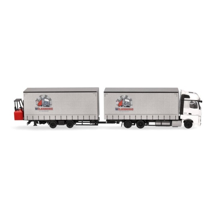 Herpa Mercedes-Benz Actros Jumbogardintrailertandem-trækker-anhænger-kombination mit Stapler Wilkening – produktbillede 3
