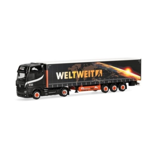 Herpa Mercedes-Benz Actros L 18 Gigaspace gardintrailer-sættevognstræk Ferntrans Haas/weltweit