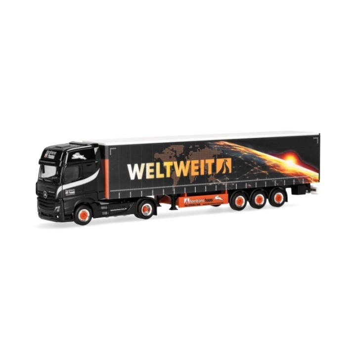 Herpa Mercedes-Benz Actros L 18 Gigaspace gardintrailer-sættevognstræk Ferntrans Haas/weltweit