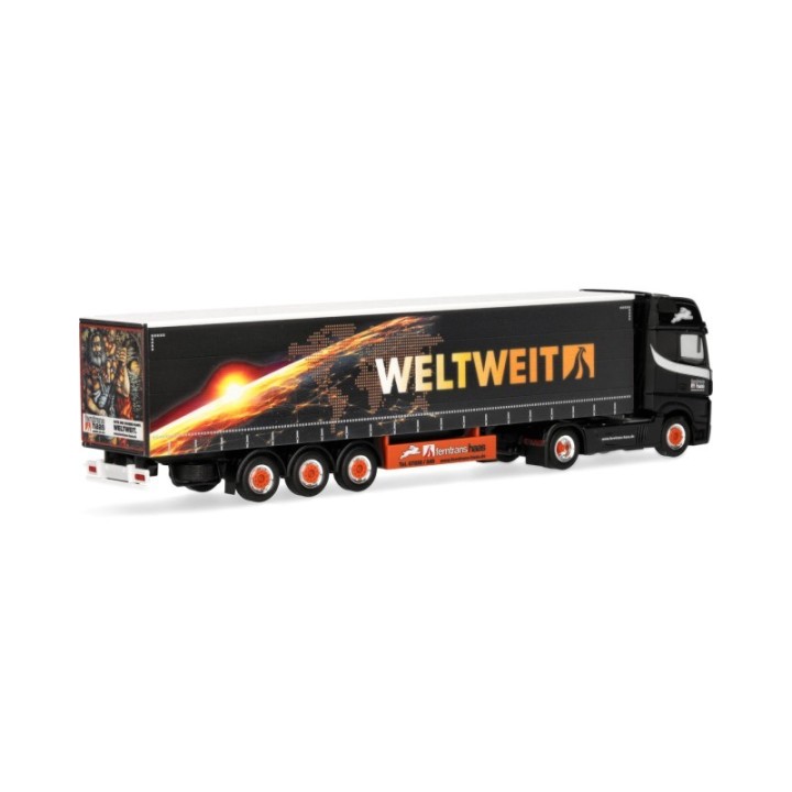 Herpa Mercedes-Benz Actros L 18 Gigaspace gardintrailer-sættevognstræk Ferntrans Haas/weltweit – produktbillede 2