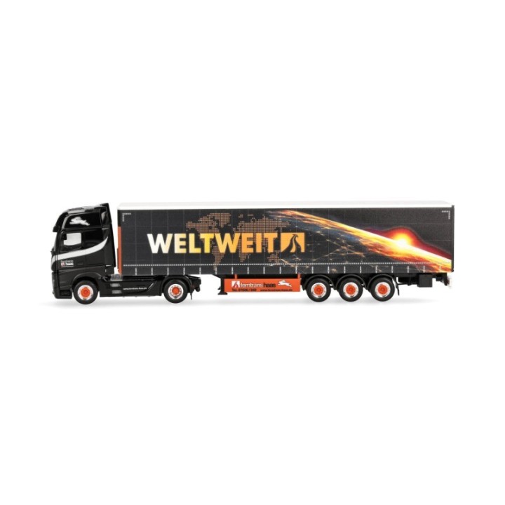 Herpa Mercedes-Benz Actros L 18 Gigaspace gardintrailer-sættevognstræk Ferntrans Haas/weltweit – produktbillede 4