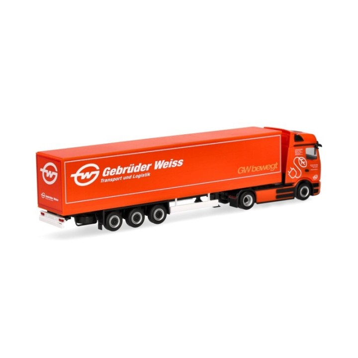 Herpa Mercedes-Benz eActros 600 ProCabin Bigspace presenningn-sættevognstræk Gebrüder Weiss (Österreich) – produktbillede 2