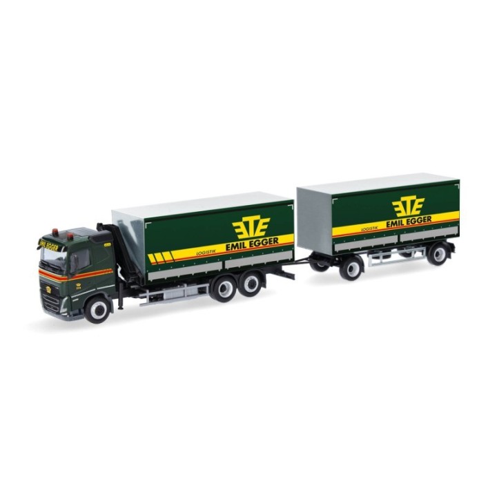 Herpa Volvo FH 2020 Flachdach presenningn-trækker-anhænger-kombination mit Kran Emil Egger (CH)