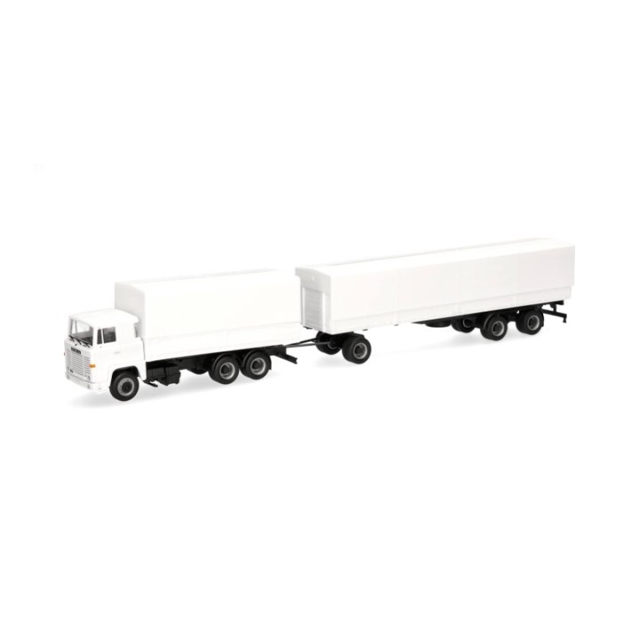Herpa Scania 141 presenningn-trækker-anhænger-kombination hvid