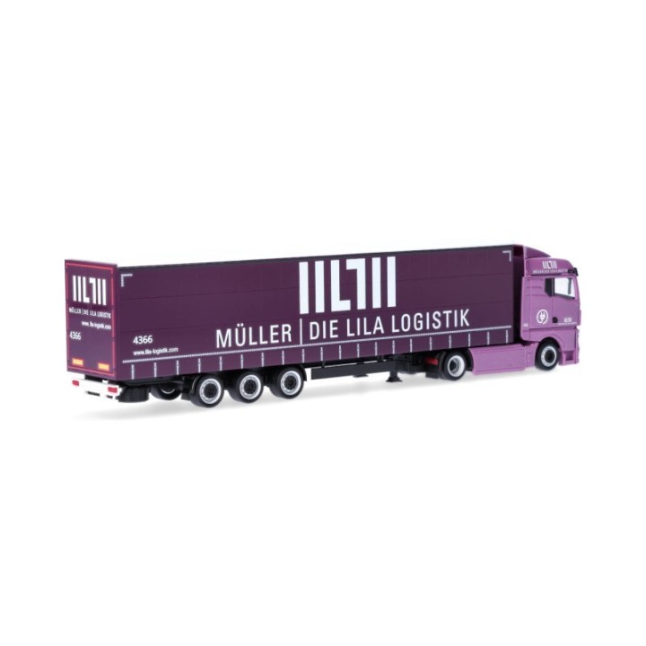 Herpa MAN eTGX GM Volumenpresenningn-sættevognstræk Müller - Die lila Logistik (Baden-Württemberg/Besigheim) – produktbillede 2