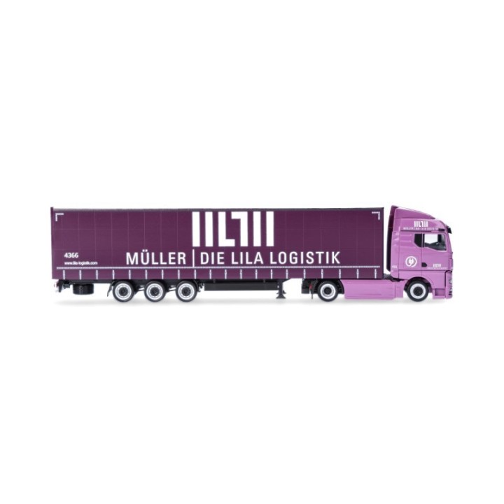 Herpa MAN eTGX GM Volumenpresenningn-sættevognstræk Müller - Die lila Logistik (Baden-Württemberg/Besigheim) – produktbillede 3