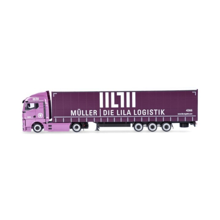 Herpa MAN eTGX GM Volumenpresenningn-sættevognstræk Müller - Die lila Logistik (Baden-Württemberg/Besigheim) – produktbillede 4