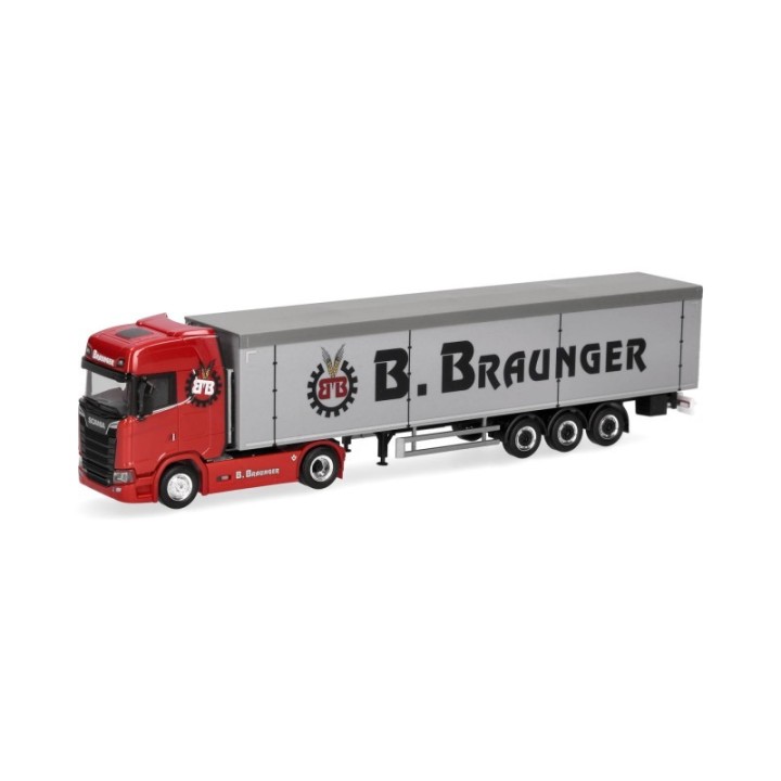 Herpa Scania CS 20 højt tag gående gulv-sættevognstræk brunger