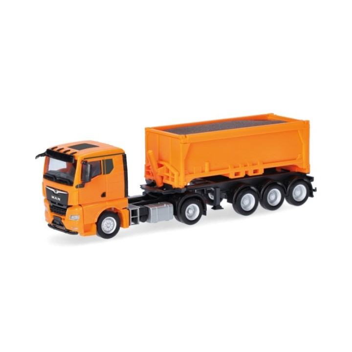Herpa MAN TGX GN Abraummulden-sættevognstræk mit Ladegut kommunalorange