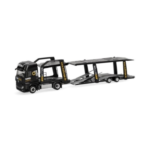 Herpa Mercedes-Benz Actros L 18 Gigaspace Autotransporter-trækker-anhænger-kombination Raven Logistic