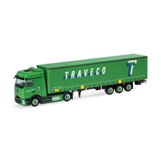 Herpa Mercedes-Benz eActros Bigspace ProCabin gardintrailer-sættevognstræk Traveco (CH)