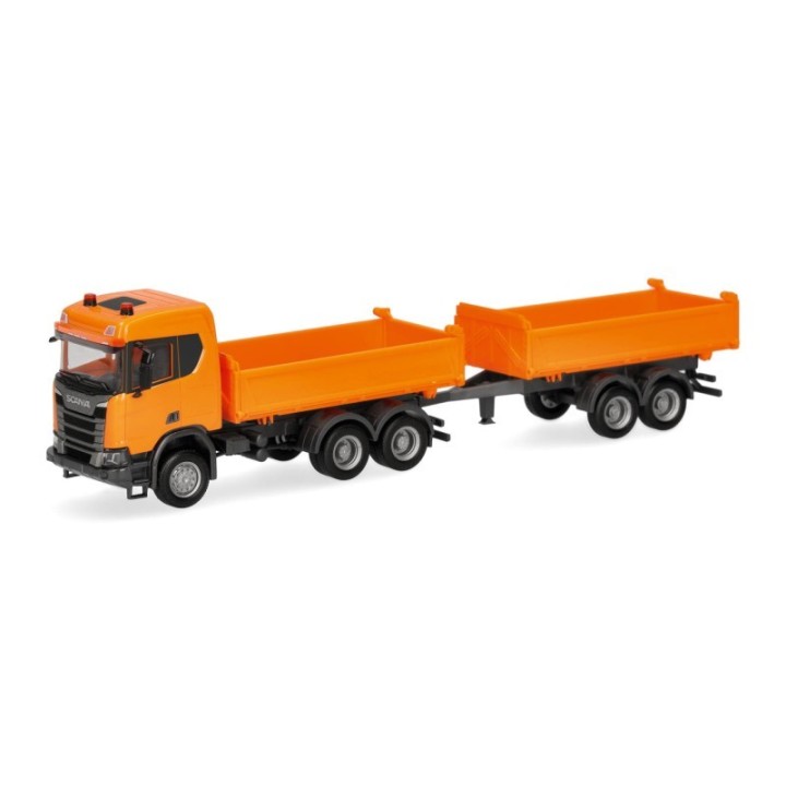 Herpa Scania CR ND XT Baukipper-trækker-anhænger-kombination kommunalorange