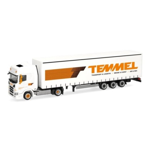 Herpa Scania CR 20 højt tag Lowlinergardintrailer-sættevognstræk Temmel/Natascha Stoni (A)