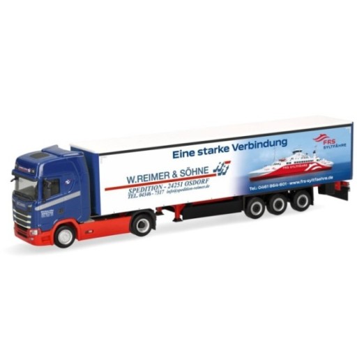 Herpa Scania CS 20 højt tag gardintrailer-sættevognstræk Reimer & Söhne