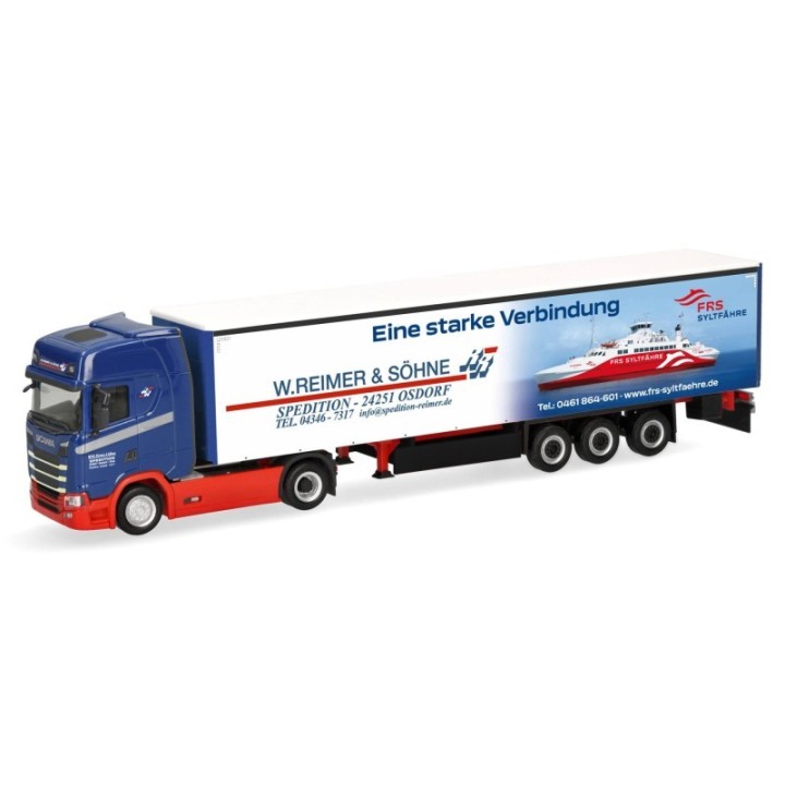 Herpa Scania CS 20 højt tag gardintrailer-sættevognstræk Reimer & Söhne