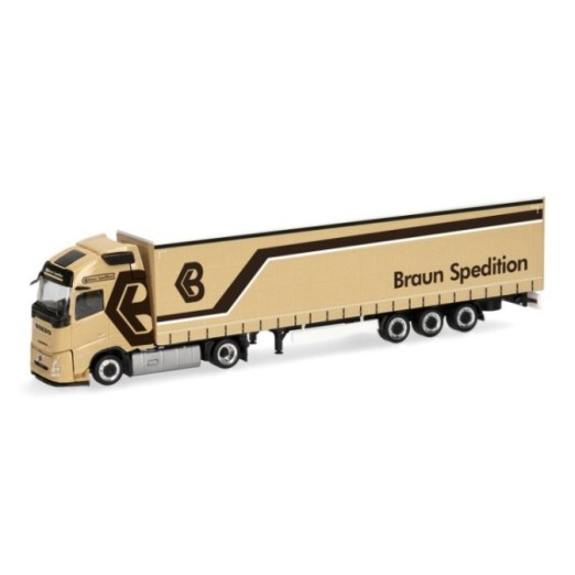 Herpa Volvo FH Aero GL XL Jumbogardintrailer-sættevognstræk brun (A)