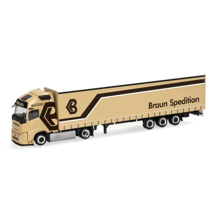 Herpa Volvo FH Aero GL XL Jumbogardintrailer-sættevognstræk brun (A)