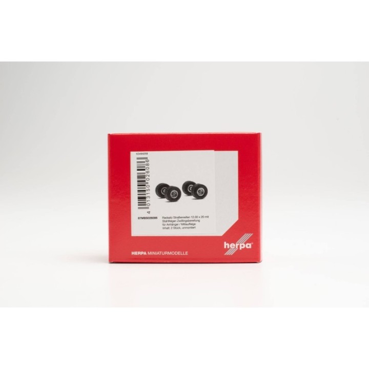 Herpa Hjulsæt Straßendæk 12.00 x 20 mit Stahlfelge Zwillingsbereifung für anhænger / Mitlauffelge – produktbillede 3