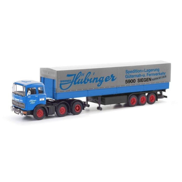 Herpa Mercedes-Benz LPS 2032 presenningn-sættevognstræk Hübinger