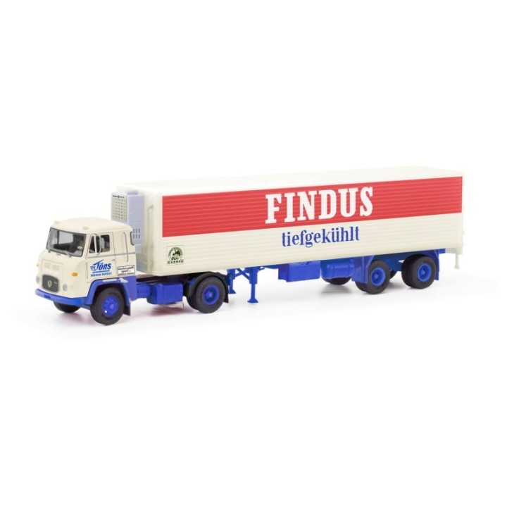 Herpa Scania Vabis LB 76 kølekasse-sættevognstræk Findus