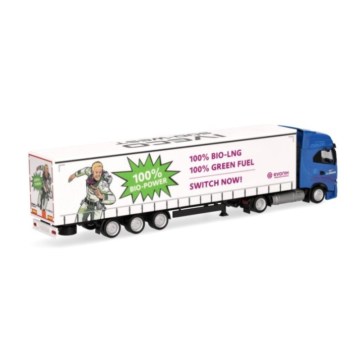 Herpa Iveco S-Way LNG Jumbogardintrailer-sættevognstræk J.S. Logistics/evonik – produktbillede 2
