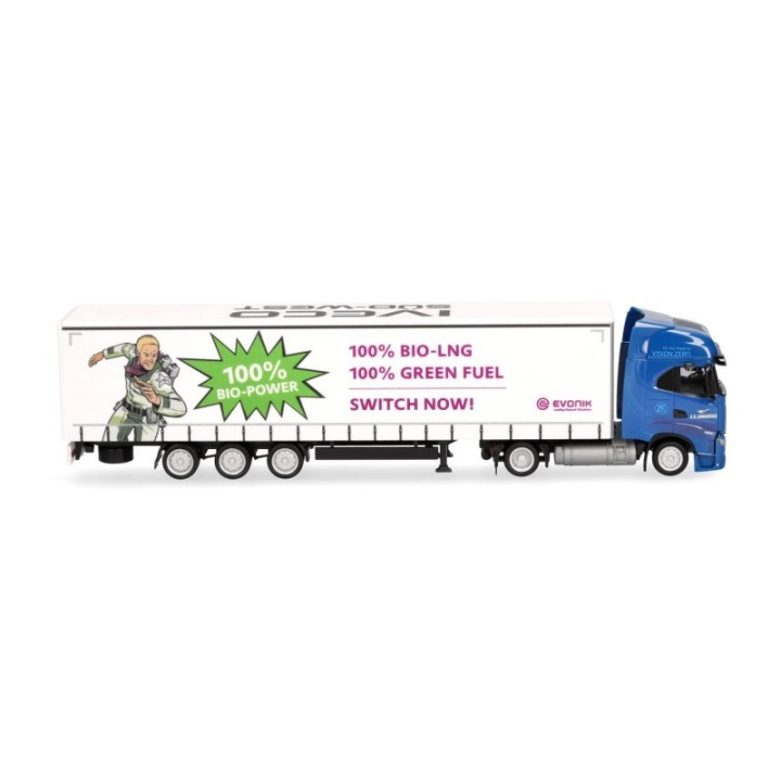 Herpa Iveco S-Way LNG Jumbogardintrailer-sættevognstræk J.S. Logistics/evonik – produktbillede 3