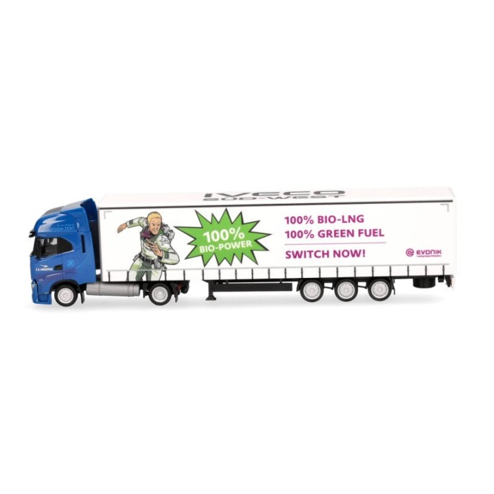 Herpa Iveco S-Way LNG Jumbogardintrailer-sættevognstræk J.S. Logistics/evonik – produktbillede 4