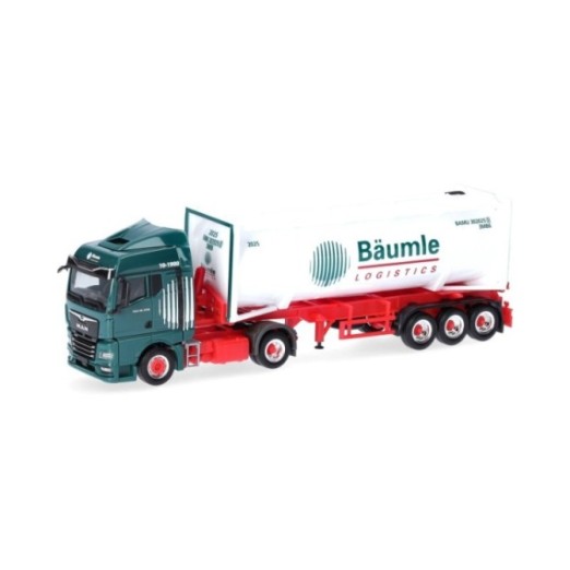 Herpa MAN TGX GM 30 ft Drucksilocontainer-sættevognstræk Bäumle Logistics