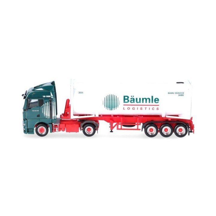 Herpa MAN TGX GM 30 ft Drucksilocontainer-sættevognstræk Bäumle Logistics – produktbillede 4