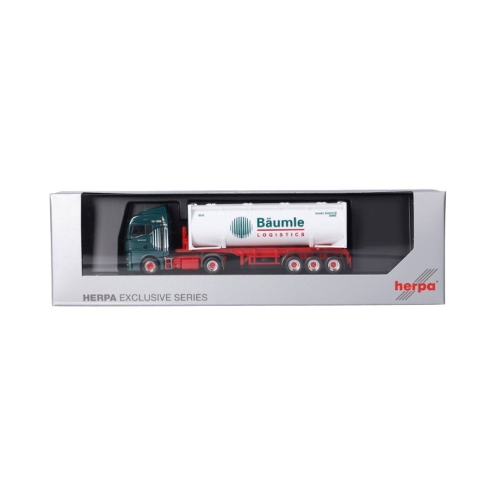 Herpa MAN TGX GM 30 ft Drucksilocontainer-sættevognstræk Bäumle Logistics – produktbillede 5