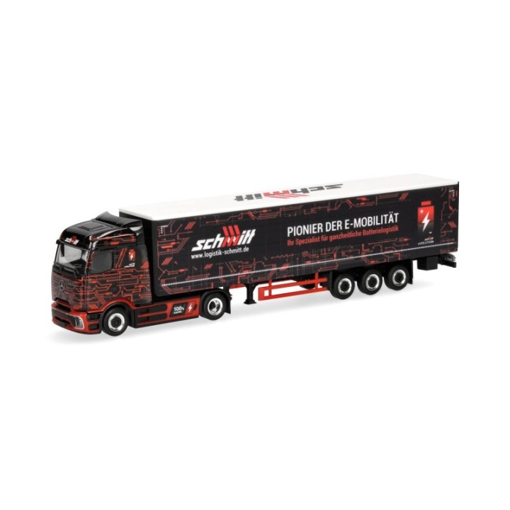 Herpa Mercedes-Benz eActros 600 ProCabin Streamspace gardintrailer-sættevognstræk Schmitt